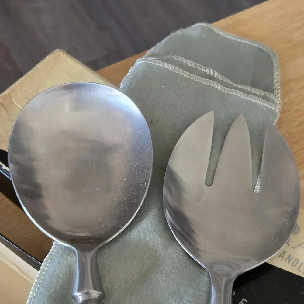 Guildcraft Stainless Rose Inlay Ebony Handles Hand Crafted Forged 2-PC Salad Set